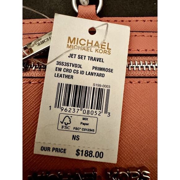MICHAEL KORS JET SET TRAVEL PRIMROSE LTH EW CARD CASE ID LANYARD 35S3STVD3L - Picture 4 of 5